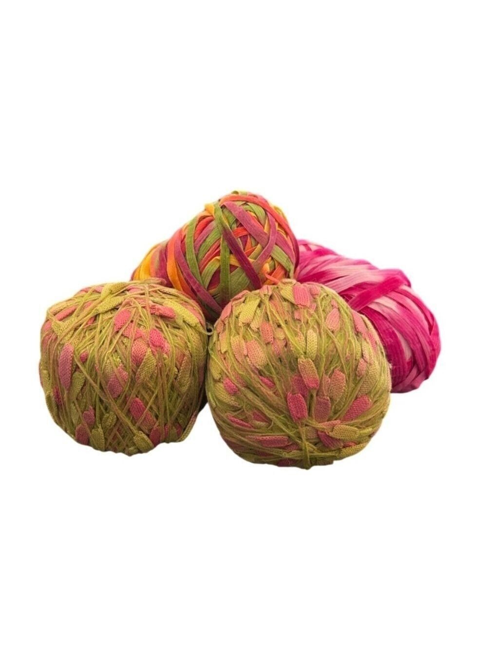 Four Skeins of Novelty Art Yarn + Ticker Tape